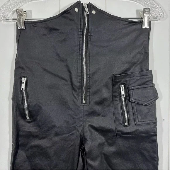 Akira Womens Black Moto Faux Leather Pants Hight Waist Sz Large Zip Front - Picture 3 of 11